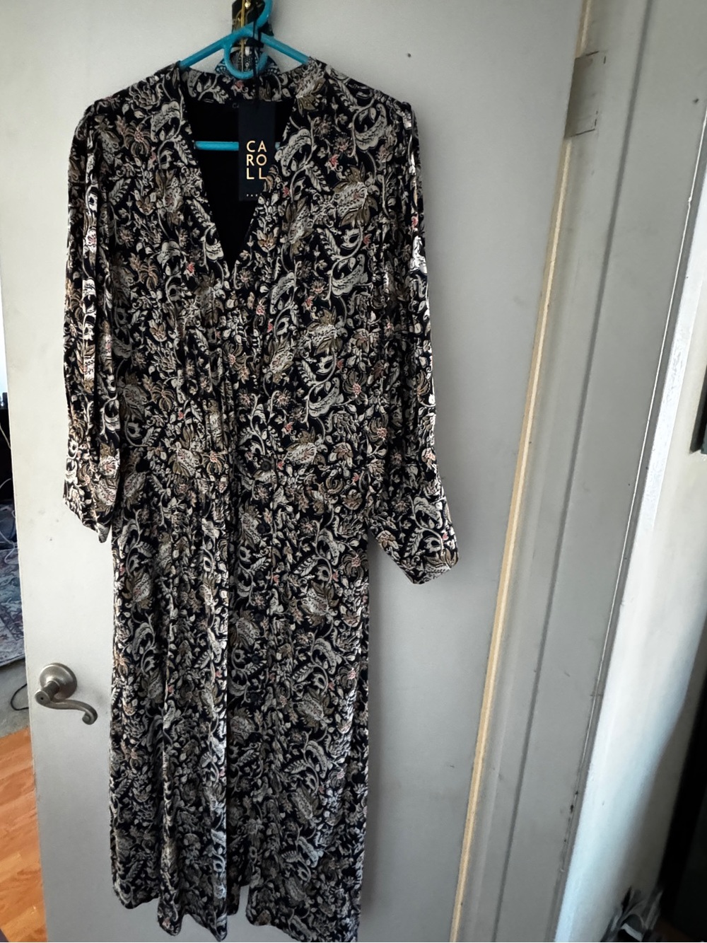 Caroll Paris Black Floral Print Long Dress